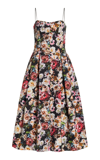 ADAM LIPPES FLORAL DUCHESS SATIN BUSTIER MIDI DRESS