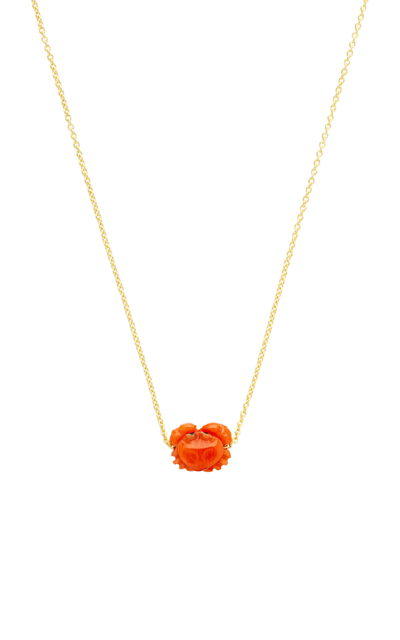 Aliita Mini Cangrejo 9k Yellow Gold Coral Necklace In Red