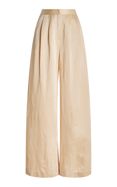 Adam Lippes Pleated High-rise Satin Wide-leg Trousers In Neutral