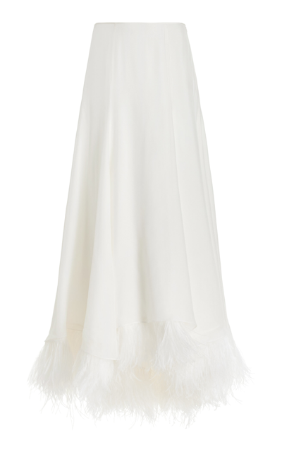 Tove Renee Feather-trimmed Silk Maxi Skirt In White