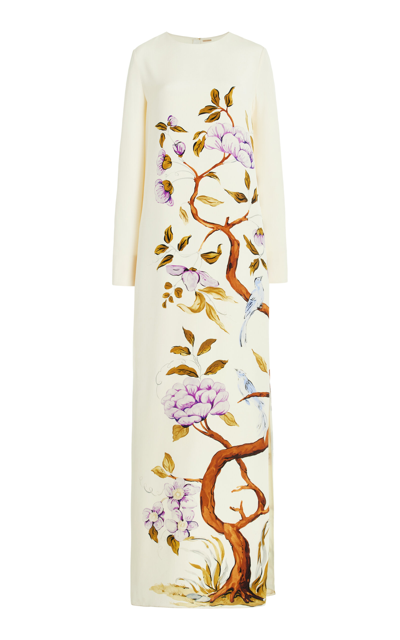 Adam Lippes Printed Silk Crepe Column Maxi Dress In Ivory