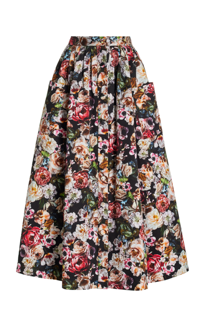 Adam Lippes Floral Duchess Satin Midi Skirt