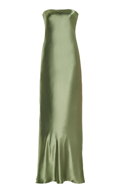 Third Form Tie-back Satin Strapless Maxi Slip Dress In Green