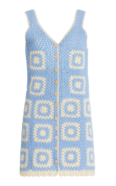 Akoia Swim Baia Crocheted Cotton Mini Dress In Blue