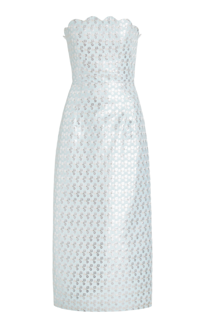 Markarian Marcella Strapless Metallic Brocade Midi Dress In Ice Blue Daisy