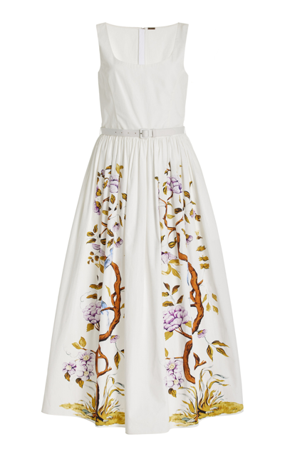 Adam Lippes Printed Cotton Poplin Midi Dress In White