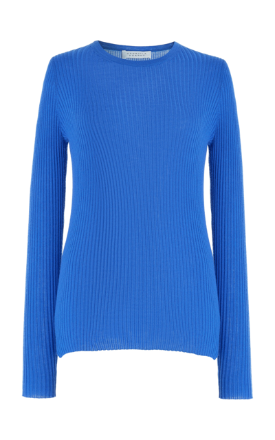 Gabriela Hearst Browning Long-sleeve Crewneck Cashmere-silk Knit Sweater In Sapphire