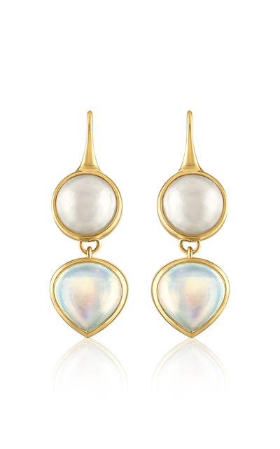 Jade Ruzzo Louise Convertible 18k Yellow Gold Pearl; Moonstone Earrings In White
