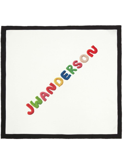 Jw Anderson Logo-print Silk Scarf In White