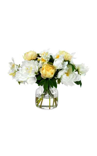 Diane James Designs Columbine And Peonies In Ribbed Vase In White