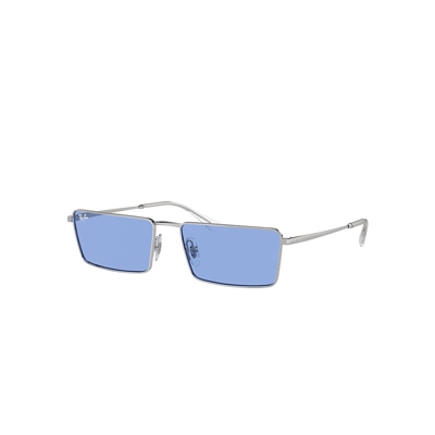 RAY BAN SUNGLASSES UNISEX EMY BIO-BASED - SILVER FRAME BLUE LENSES 59-17