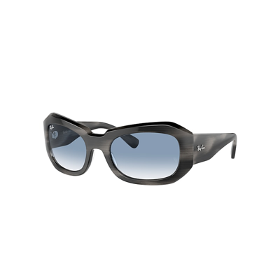 Ray Ban Beate Sunglasses Striped Grey Frame Blue Lenses 56-20