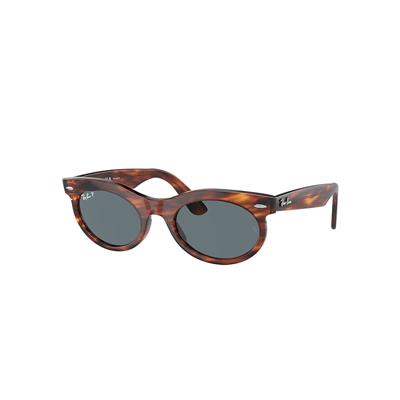 Ray Ban Wayfarer Oval Sunglasses Striped Havana Frame Blue Lenses Polarized 50-22