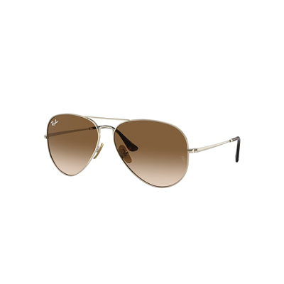 Ray Ban Aviator Titanium Sunglasses Gold Frame Brown Lenses 58-14