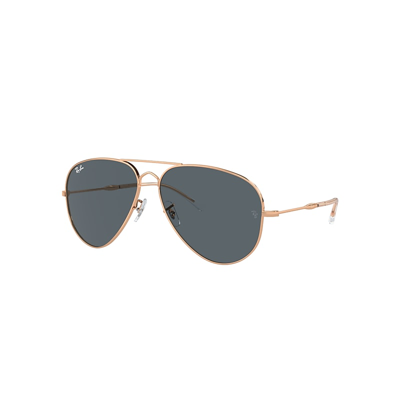 Ray Ban Old Aviator Sunglasses Rose Gold Frame Blue Lenses 58-14