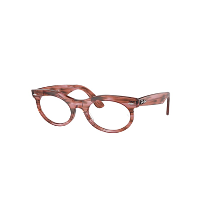 Ray Ban Wayfarer Oval Optics Eyeglasses Striped Transparent Pink Frame Clear Lenses Polarized 53-22