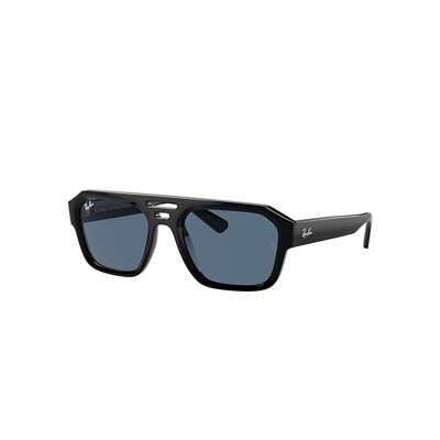 Ray Ban Corrigan Bio-based Sunglasses Black Frame Blue Lenses 54-20