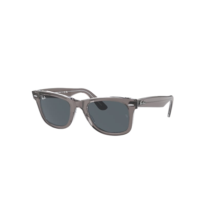 Ray Ban Original Wayfarer Classic Sunglasses Grey On Transparent Frame Blue Lenses 54-18