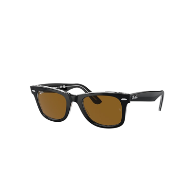Ray Ban Original Wayfarer Classic Sunglasses Black On Transparent Frame Brown Lenses 52-22