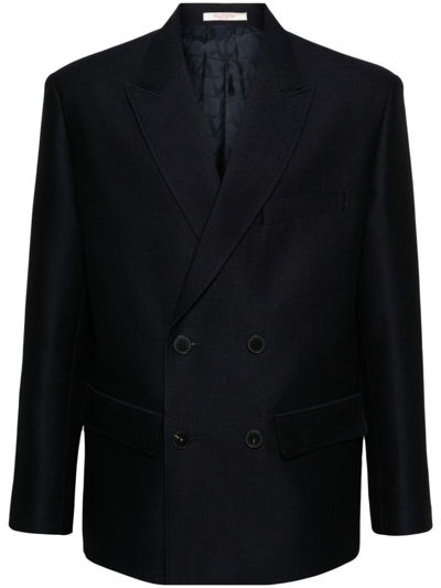 Valentino Double-breasted Blazer In Azul Oscuro