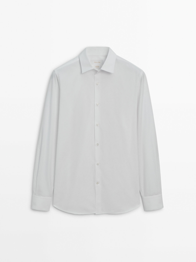 Massimo Dutti Slim Fit Cotton Poplin Shirt In White