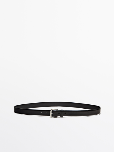 Massimo Dutti Leather Belt With Square Buckle In Black
