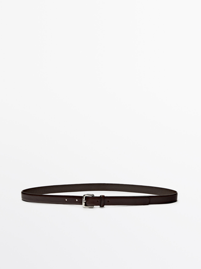 Massimo Dutti Leather Belt With Square Buckle In Brown