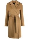 PINKO CAMEL BROWN BELTED SINGLE-BREASTED COAT