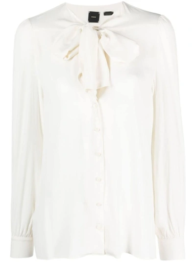 Pinko Ivory White Pussy-bow Button-up Shirt