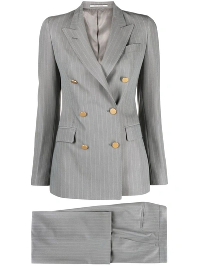 Tagliatore 细条纹双排扣西装套装 In Grey