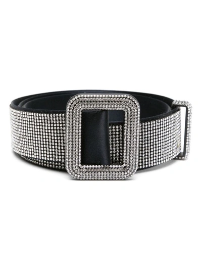 Benedetta Bruzziches Crystal-embellished Buckle Belt In Grey