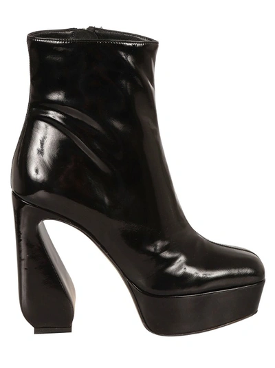Si Rossi Side Zipped Shiny Ankle Boots In Black