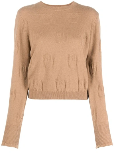 Pinko Camel Brown Logo-debossed Cashmere Top In Cammello Mocaccino