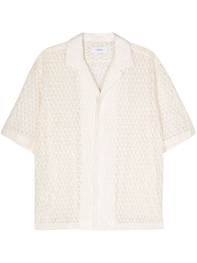 Lardini Ivory White Cotton Blend Shirt In Neutrals