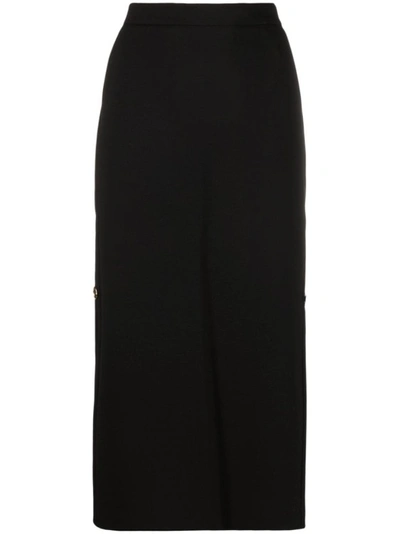 Pinko Logo-engraved Button High-waisted Skirt In Black
