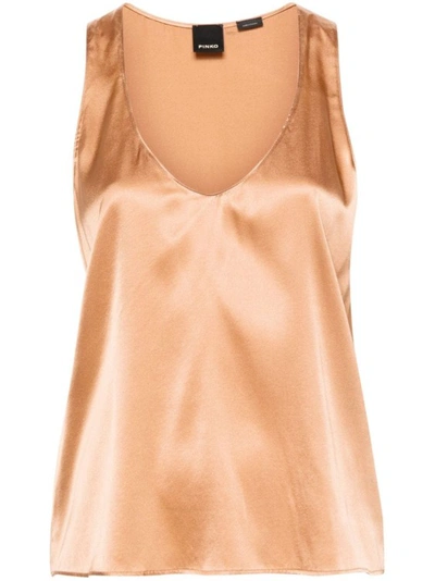 Pinko Silk Blend Top With V-neck And Versatile Design In Brown