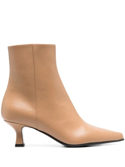 3juin Caramel Brown 65mm Pointed-toe Leather Boots In Neutrals