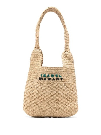 Isabel Marant Small Praia Woven Shoulder Bag In Neutrals