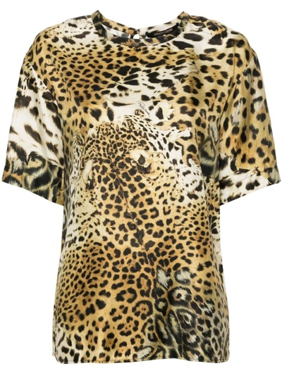 Roberto Cavalli Leopard-print Silk Blouse In Neutrals