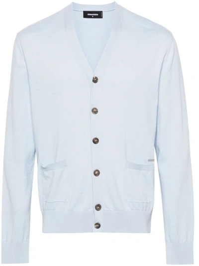 Dsquared2 Sky Blue Cotton Cardigan In White