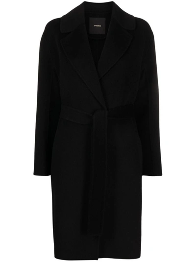 Pinko Single-breasted Wool Coat In Negro