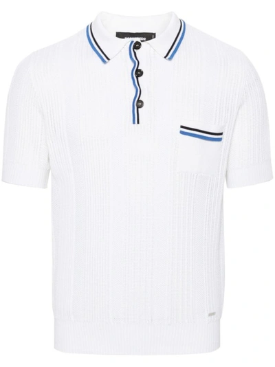 Dsquared2 Mens White Variant Brand-plaque Contrast-trim Cotton-blend Polo Shirt