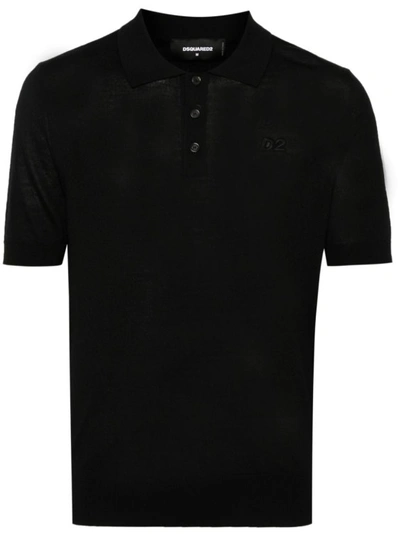 Dsquared2 Embroidered-logo Ribbed Polo Shirt In Black