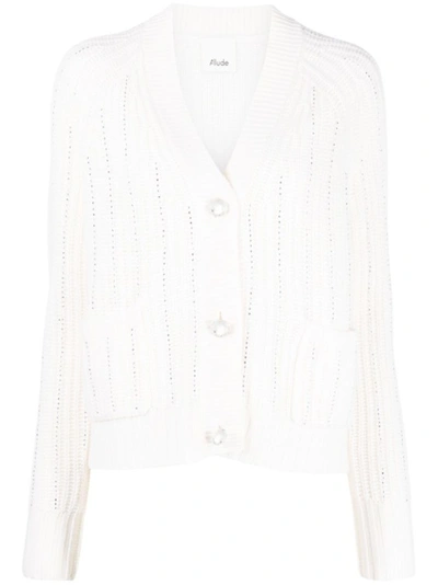 Allude Rhinestone-embellished Wool-blend Cardigan In White