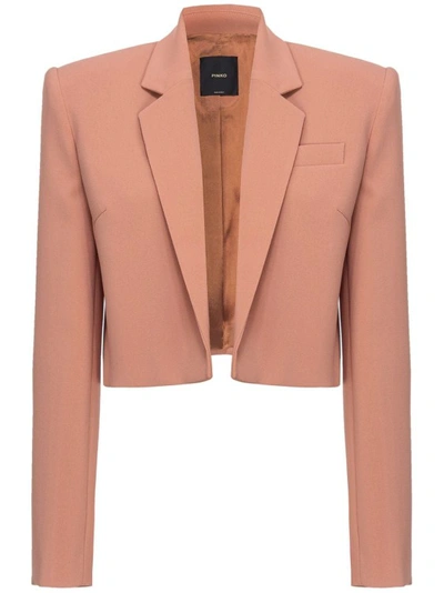 Pinko Pink Cropped Single-breasted Blazer In Brown