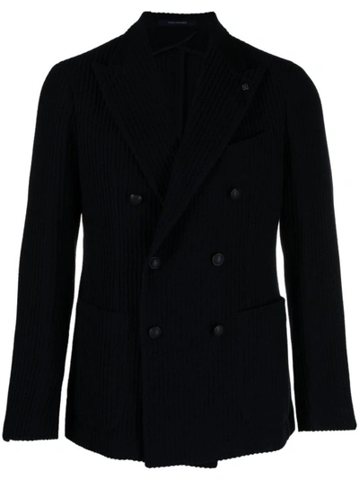 Tagliatore Ribbed Double-breasted Blazer In Black
