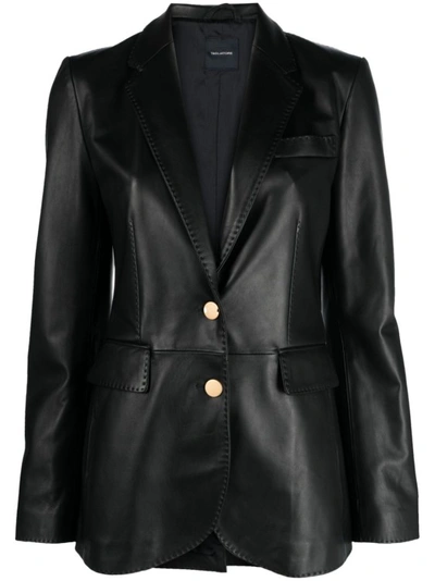 Tagliatore Single-breasted Leather Blazer In Black
