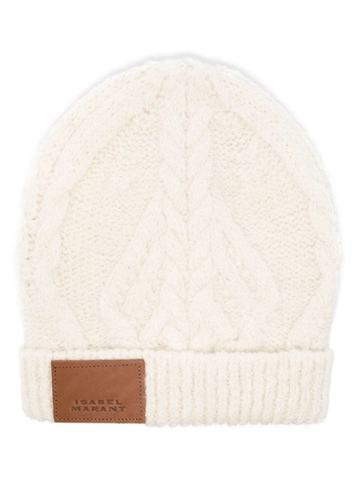 Isabel Marant Cable-knit Logo-patch Beanie In Neutrals