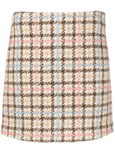 Msgm Plaid-check Textured Mini Skirt In Nude & Neutrals