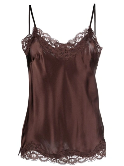 GOLD HAWK CHOCOLATE BROWN LACE-TRIM SLIP TOP